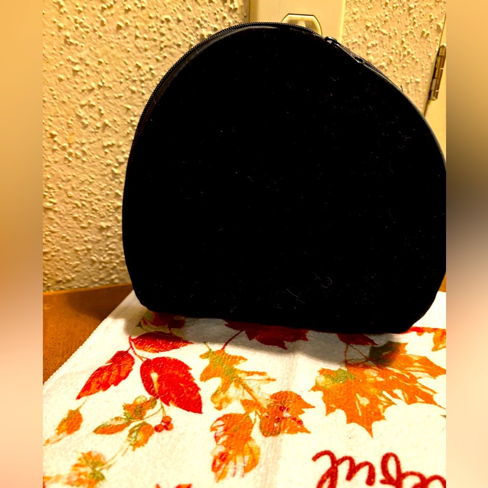 Small Black Velvet Half Moon Shaped Hand Bag/Clutch